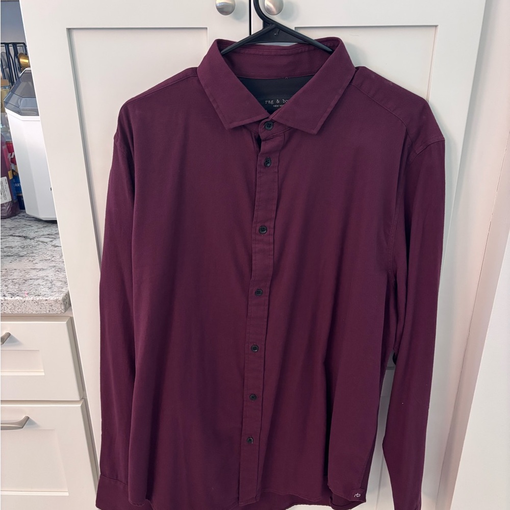 rag & bone Men's Long-Sleeve Button-Up Shirt in Burgundy